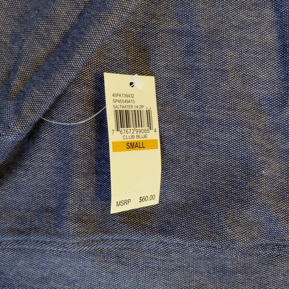 Izod Saltwater Mens Shirt Blue Long Sleeve Pullover 1/4 Zip Mock Neck Relaxed - Picture 2 of 6